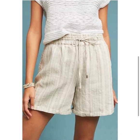 ANTHROPOLOGIE Beachy Linen Short Striped Pull on Drawstring women size Small - Picture 2 of 16